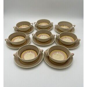 Vintage Susie Cooper Crown Works Cream Soup Bowls & Saucers Wedding Band